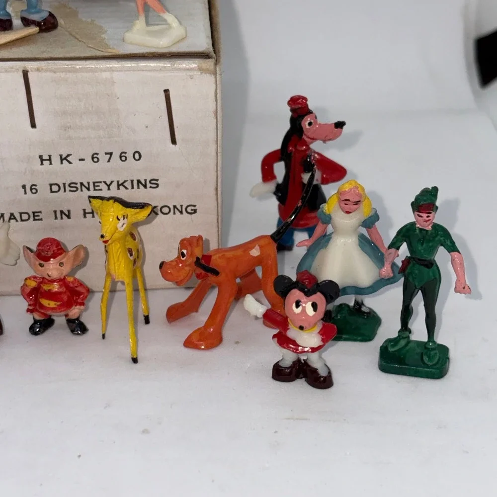 Vintage Disneykins 14pc Miniature Figures Marx HK-6760 Mickey Dumbo Peter Pan
